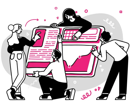 SEO keresőoptimalizálás folyamatát ábrázoló modern flat design illusztráció.