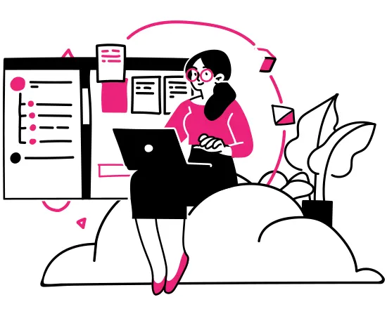 SEO szövegírás folyamatát ábrázoló modern flat design illusztráció.