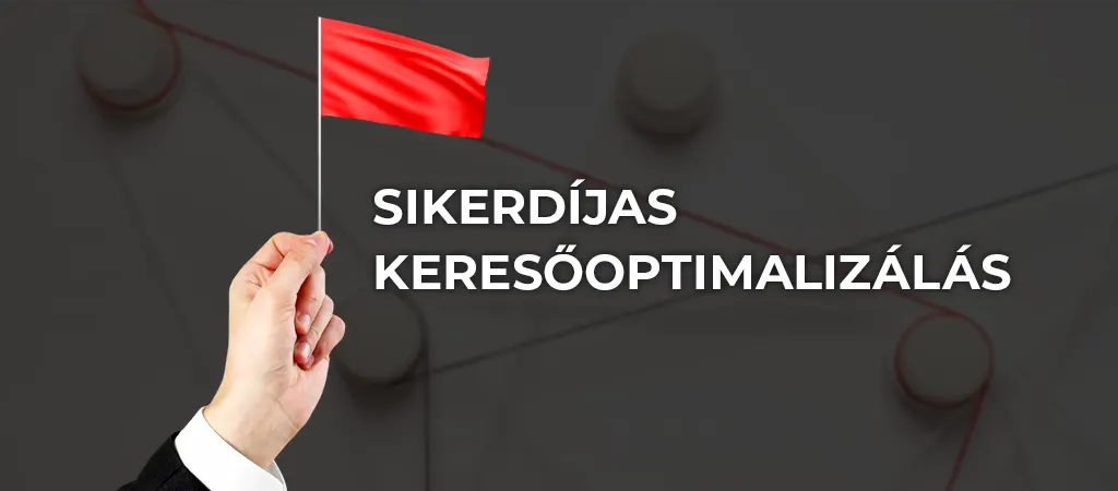 Sikerdíjas keresőoptimalizálás felirat figyelmeztető piros zászlóval (REDFLAG), a sikerdíjas linképítés kockázataira utaló vizuális jelzés.