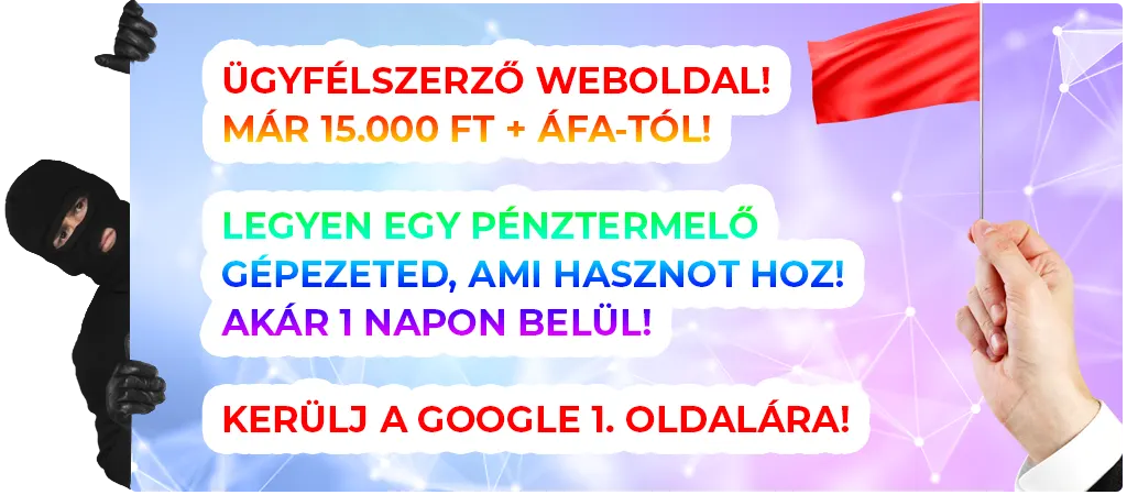 Gyanús weboldalkészítő hirdetés színes szövegekkel és piros zászlóval (REDFLAG), figyelmeztetés a túl szép ígéretekre és átverésekre a webfejlesztésben.