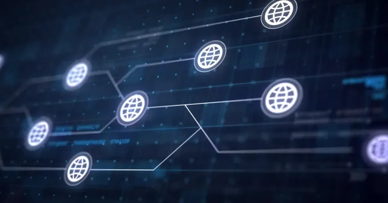 Kreatív linképítési módszer olcsón, digitális hálózat ikonokkal, összekapcsolt weboldalakkal.